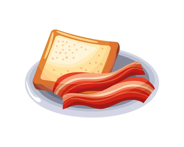 Speck Und Brot Frühstück Symbol Isoliert — Stockvektor