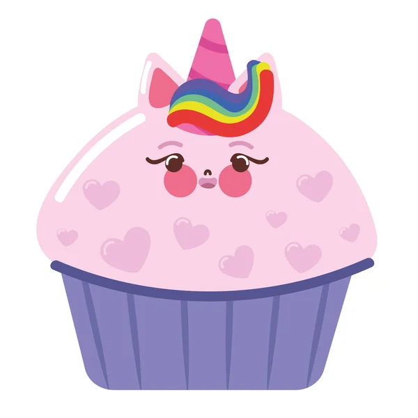 Kawaii Unicorn Cupcake Icon Isolated — Stock Vector