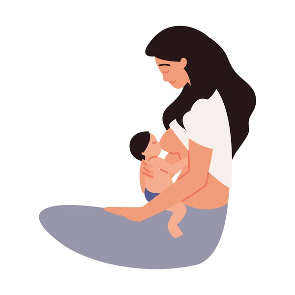 Mujer Alimentando Bebé Diseño Aislado — Archivo Imágenes Vectoriales