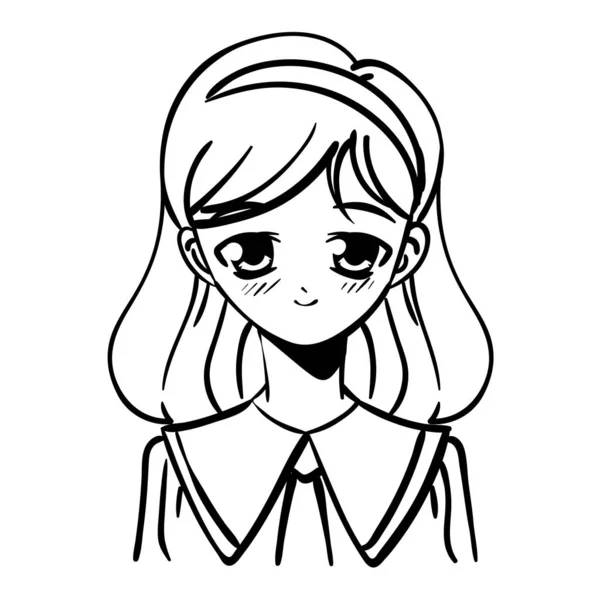 Anime Fille Avec Diadème Icône Isolé — Image vectorielle