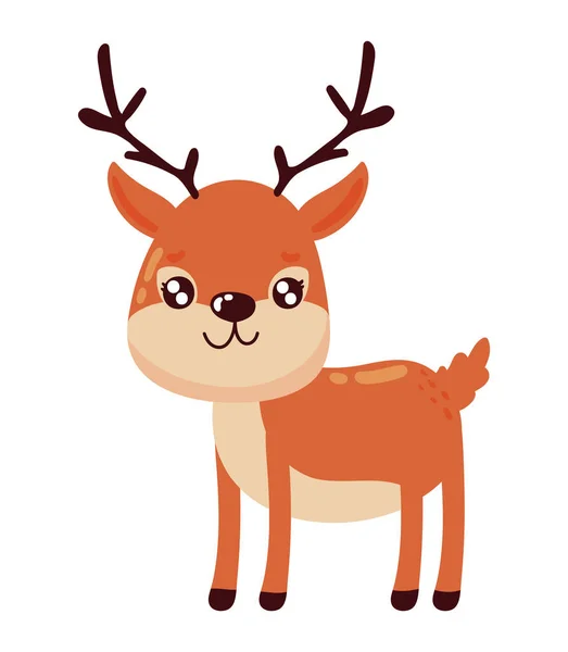 Deer Cute Animal Cartoon Icon Isolated — Stock Vector