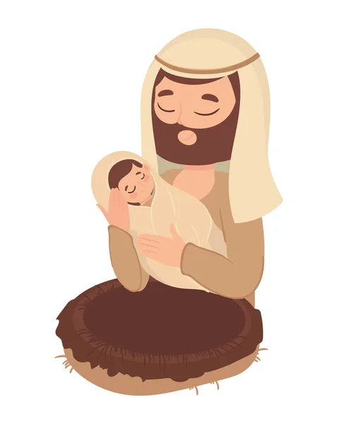 Joseph Het Dragen Van Een Baby Jezus Pictogram Geïsoleerd — Stockvector