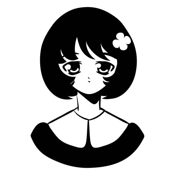 Traurige Anime Mädchen Ikone Isoliert — Stockvektor