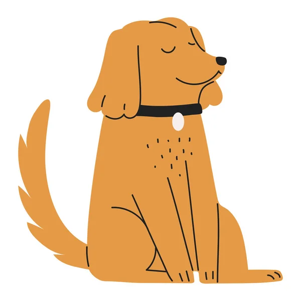 Perro Mascota Con Collar Plano Icono Aislado — Vector de stock