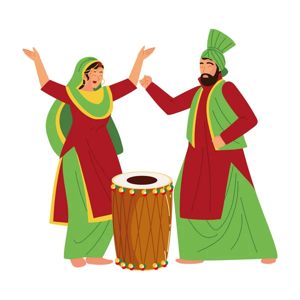 stock vector indian couple lohri celebration with drum