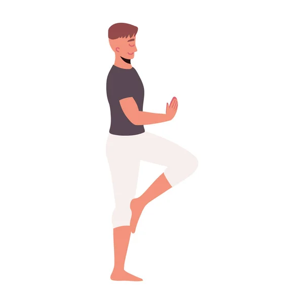 Mann Praktiziert Yoga Übung Ikone Isoliert — Stockvektor