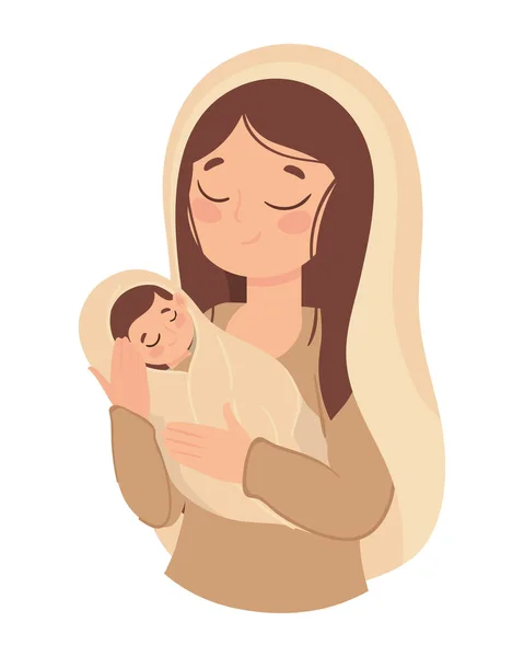 Sainte Marie Bébé Jésus Icône Isolé — Image vectorielle