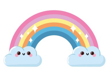 gökkuşağı kawaii hava ikonu izole edildi