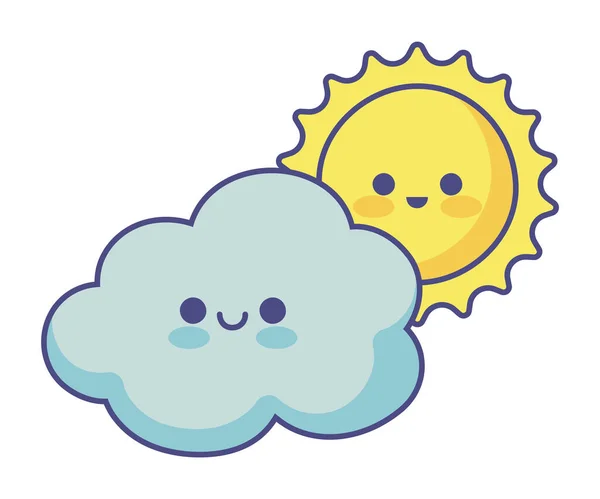 太陽と雲かわいい天気のアイコンが孤立 — ストックベクタ