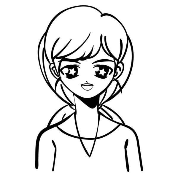 Anime Dívka Avatar Ikona Izolované — Stockový vektor