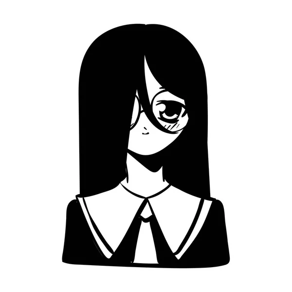 Anime Flicka Porträtt Ikon Isolerad — Stock vektor