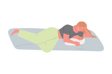 Anne yeni doğmuş bebeğini besliyor, izole tasarım.