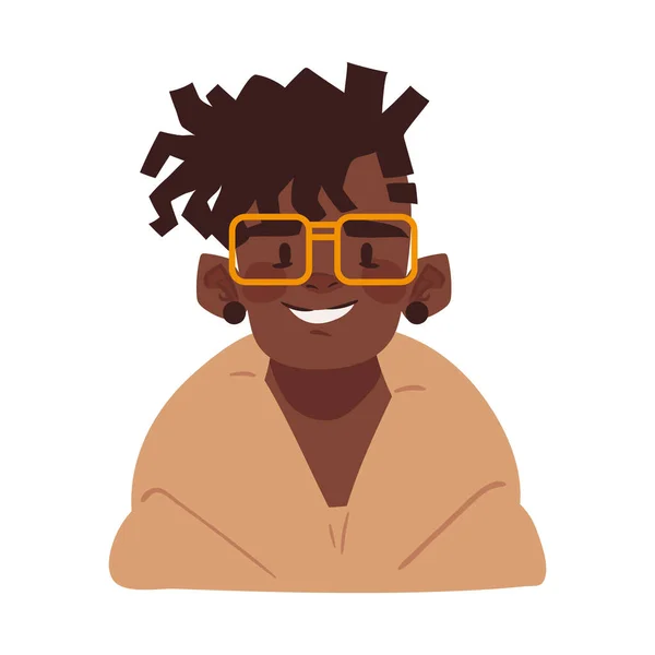Afro Uomo Con Occhiali Icona Avatar Piatto Isolato — Vettoriale Stock