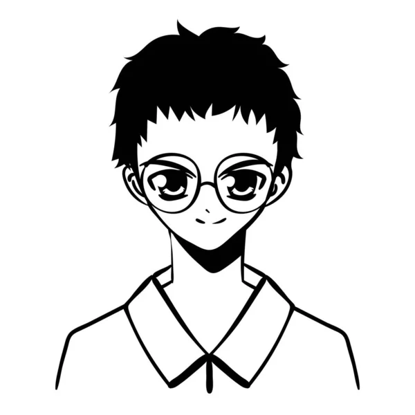 Anime Garçon Avec Lunettes Icône Isolé — Image vectorielle