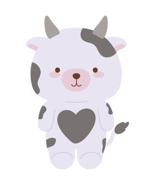 İnek kawaii hayvan simgesi izole edildi