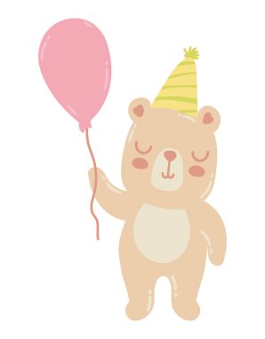 Parti şapkası ikonu izole edilmiş şirin ayı.