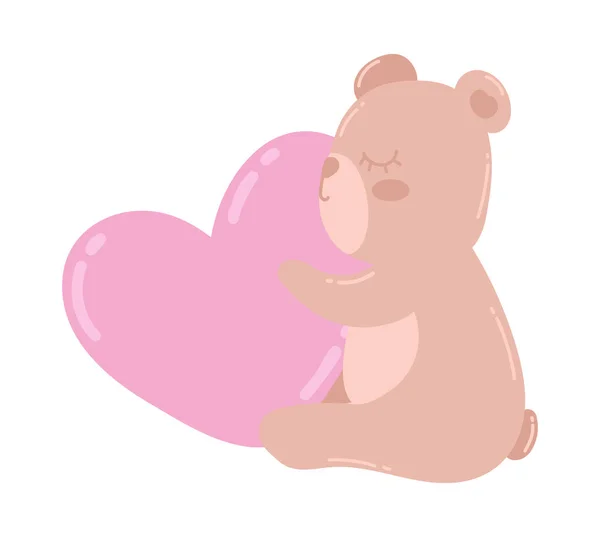 Słodkie Niedźwiedź Przytulanie Serce Ikona Izolowane — Wektor stockowy