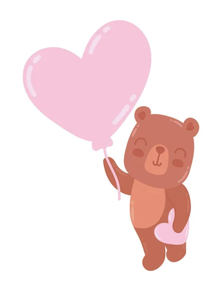 Urso Bonito Com Ícone Balão Coração Isolado —  Vetores de Stock