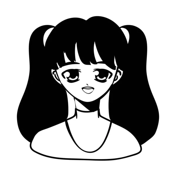 Personagem Anime Menina Ícone Isolado — Vetor de Stock