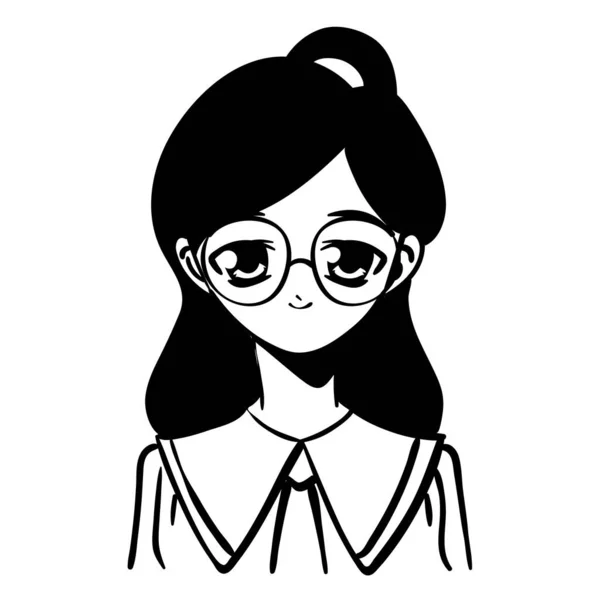 Anime Chica Con Gafas Icono Aislado — Vector de stock