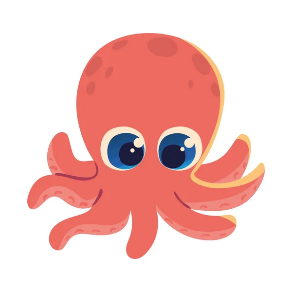 Octopus Cute Animal Icon Isolated — Stock Vector
