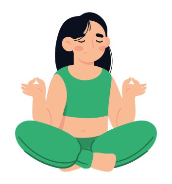 Kadın Asya 'da oturmuş yoga ikonu pozu veriyor.