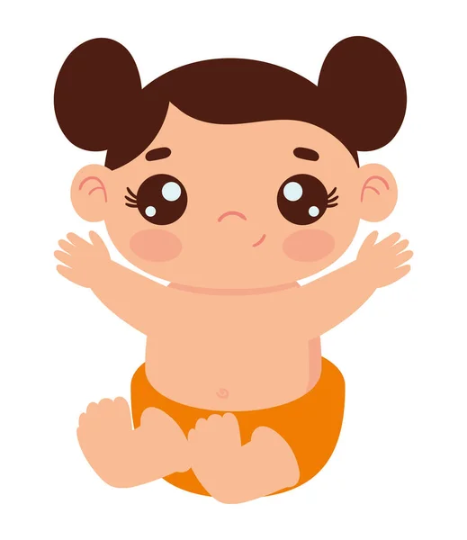 Bebé Niña Lindo Kawaii Icono Aislado — Vector de stock