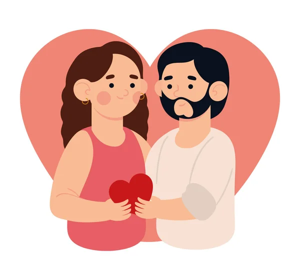 Pasangan Dengan Hati Menjadi Valentine Saya Terisolasi - Stok Vektor