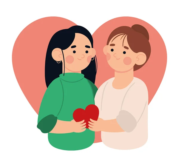 Lesbian Couple Valentine Isolated — Stock Vector