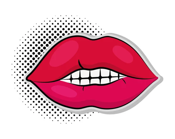 Vrouwelijke Lippen Pop Art Icoon Geïsoleerd — Stockvector