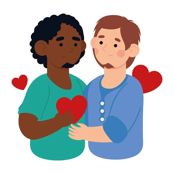 Multiethnisches Schwules Paar Sei Mein Valentinstag Isoliert — Stockvektor