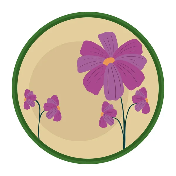 Étiquette Ronde Fleurs Icône Florale — Image vectorielle