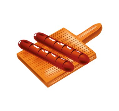 Kesme tahtası simgesi üzerindeki bbq sosisleri izole edildi