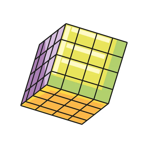 Rubik Cubo Pop Art Noventa Icono — Vector de stock