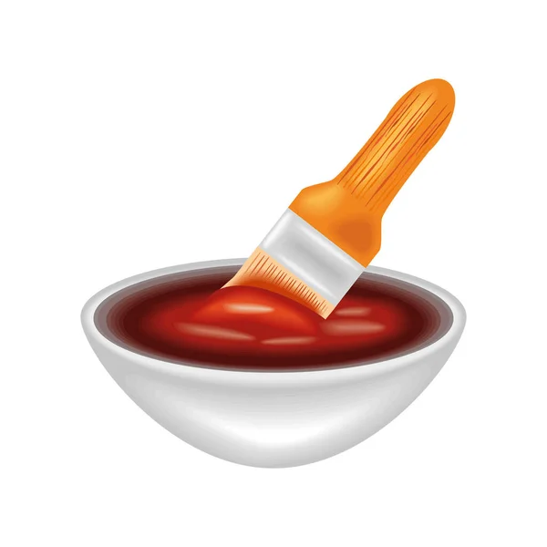 Sauce Barbecue Avec Icône Brosse Isolée — Image vectorielle