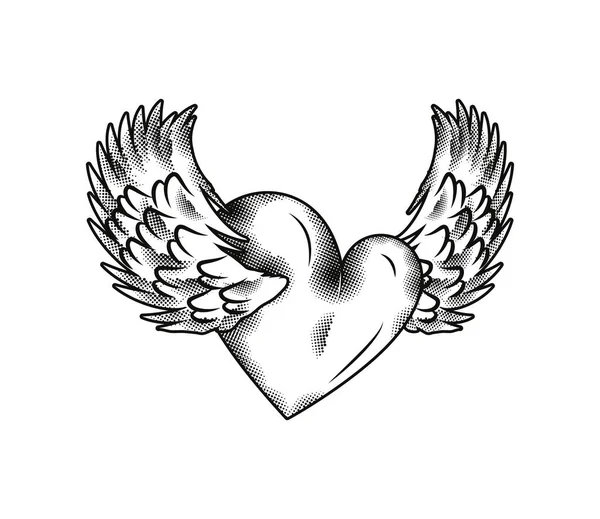 Καρδιά Φτερά Τατουάζ Στυλ Εικονίδιο Απομονωμένο — Διανυσματικό Αρχείο