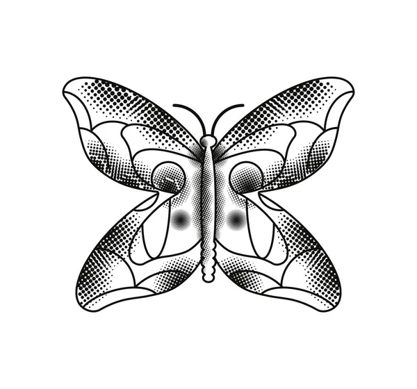Ikona Stylu Tetování Motýla Izolovaná — Stockový vektor