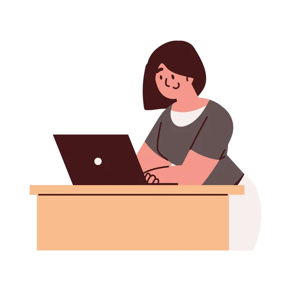 Frau Arbeitet Mit Laptop Ikone Isoliert — Stockvektor