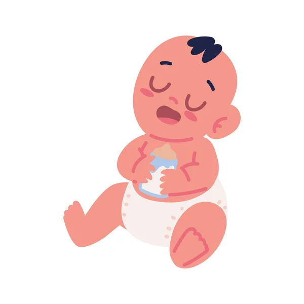 Bebê Com Ícone Mamadeira Alimentação Isolado —  Vetores de Stock