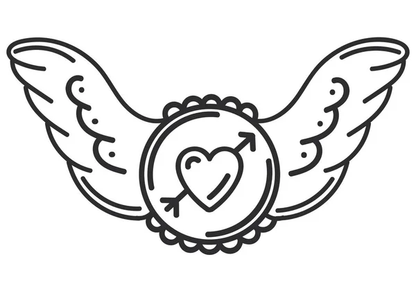 Alas Corazón Tatuaje Icono Aislado — Archivo Imágenes Vectoriales