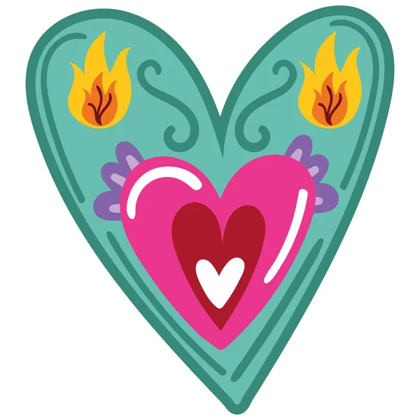 Corazón Fuego Amor Icono Aislado — Archivo Imágenes Vectoriales