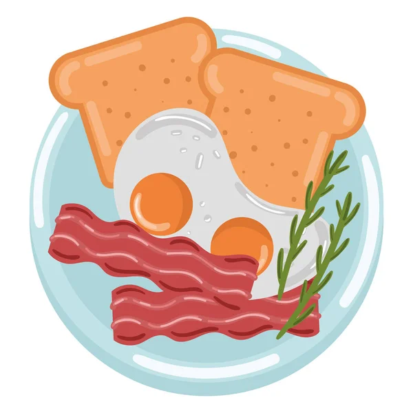 Frühstück Speck Und Brot Essen — Stockvektor