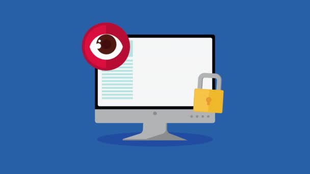 Desktop Con Lucchetto Cyber Animazione Sicurezza Video Animato — Video Stock