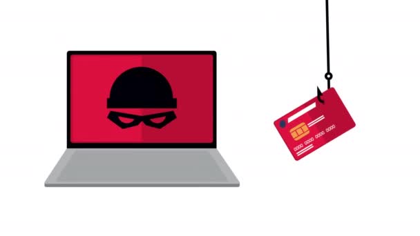 Laptop Hakerem Cyberbezpieczeństwa Wideo Animowane — Wideo stockowe