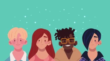 ırklar arası arkadaş grupları, 4k video animasyonu