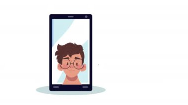 akıllı telefon animasyonundaki genç adam, 4k video animasyonu