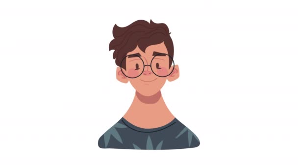 年轻男子配戴眼镜人物形象动画 4K视频动画 — 图库视频影像