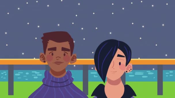 Interracial Couple Nuit Scène Animation Vidéo Animée — Video