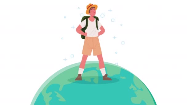 Male Traveler World Planet Video Animated — Stock Video