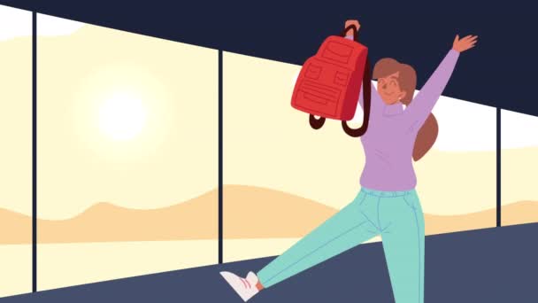 Happy Female Traveler Celebrating Animation Video Animated — Stock Video